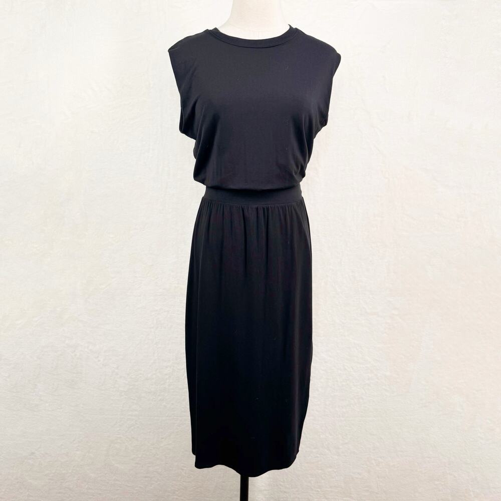 Athleta Womens Santorini Cinch Dress Black Midi Athleisure Casual Sporty Size SP - Picture 2 of 9